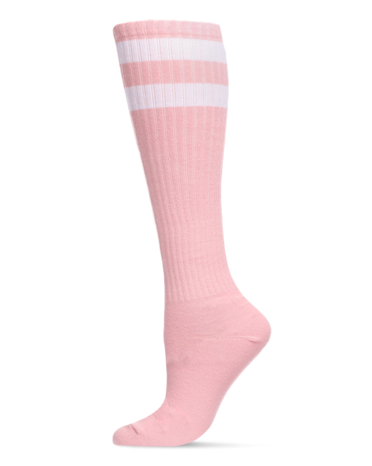 Women's Ribbed Rugby Athletic Stripe Knee High Socks : Color: Pink