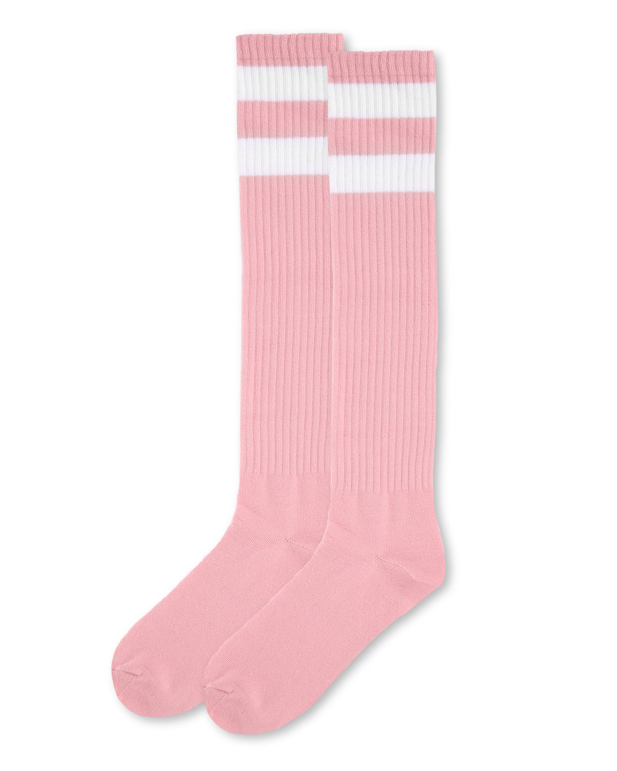 Women's Ribbed Rugby Athletic Stripe Knee High Socks : Color: Black