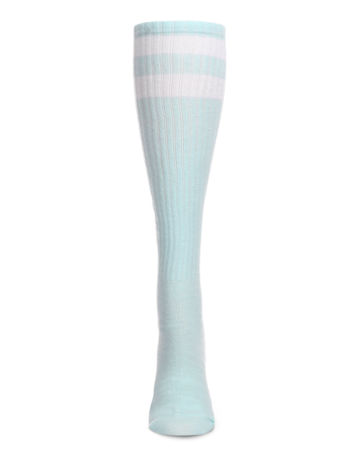 Women's Ribbed Rugby Athletic Stripe Knee High Socks : Color: Black