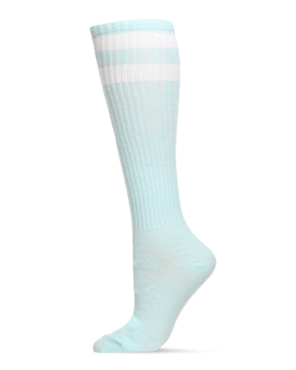 Women's Ribbed Rugby Athletic Stripe Knee High Socks : Color: Seafoam