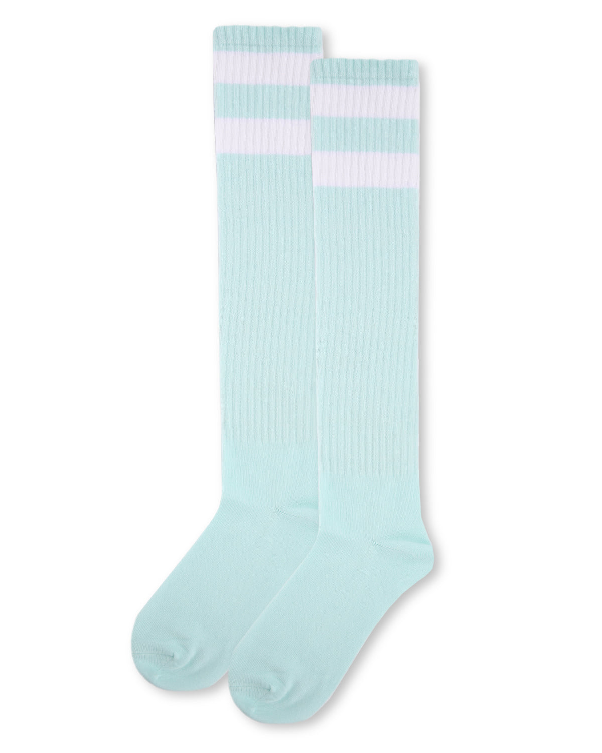 Women's Ribbed Rugby Athletic Stripe Knee High Socks : Color: Black