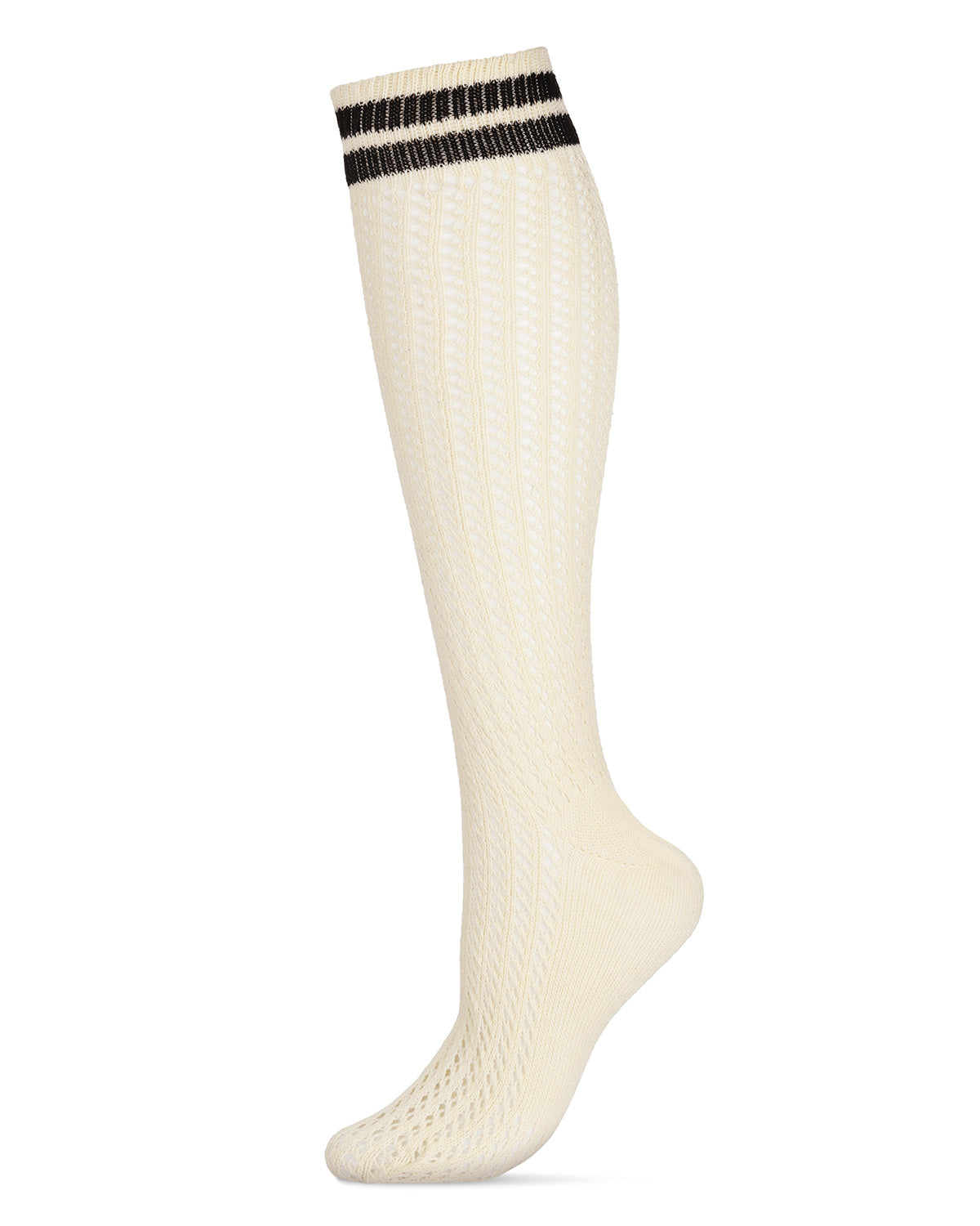 Pointelle Striped Cuff Cotton Blend Knee High Sock : Color: Ivory