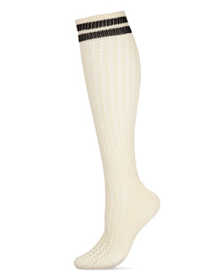 Pointelle Striped Cuff Cotton Blend Knee High Sock