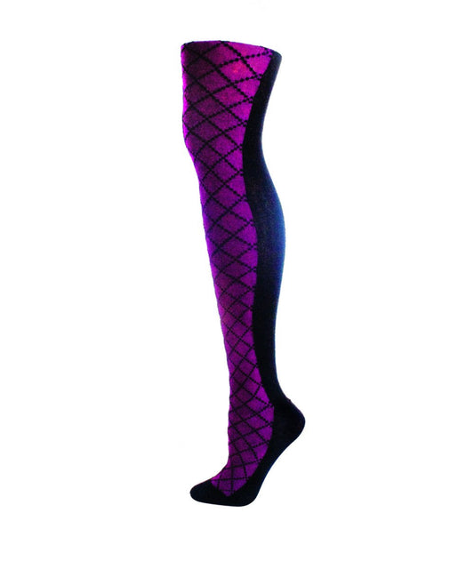 Princess Diamond Cotton Blend Sweater Tights : Color: Magenta/Black