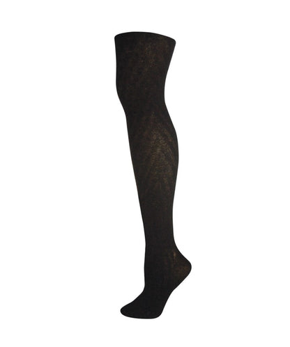 Textured Chevron Cotton Blend Sweater Tights : Color: Black