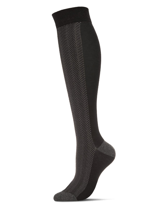Herringbone Cotton Blend Knee High Sock : Color: Black/Gray