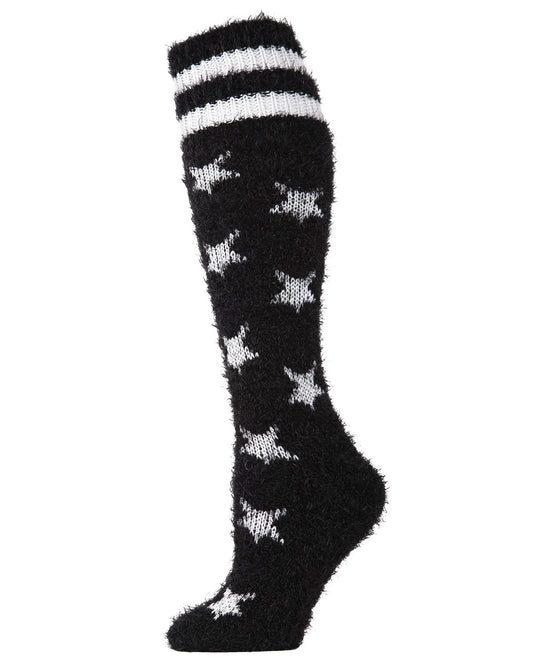 Women's Stars and Stripes Fuzzy Plush Knee High Socks : Color: Black