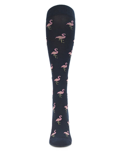 Women's Fancy Flamingo Bamboo Blend 8-15mmHg Graduated Compression Socks : Color: Navy