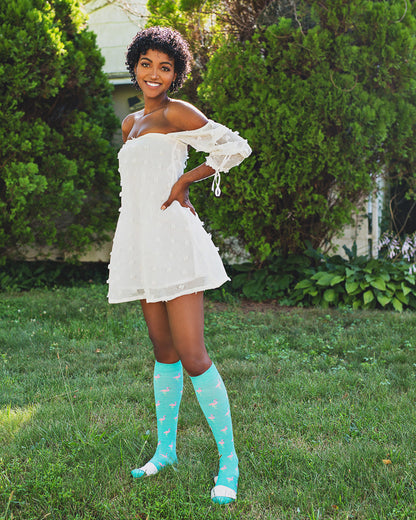 Women's Fancy Flamingo Bamboo Blend 8-15mmHg Graduated Compression Socks : Color: Teal