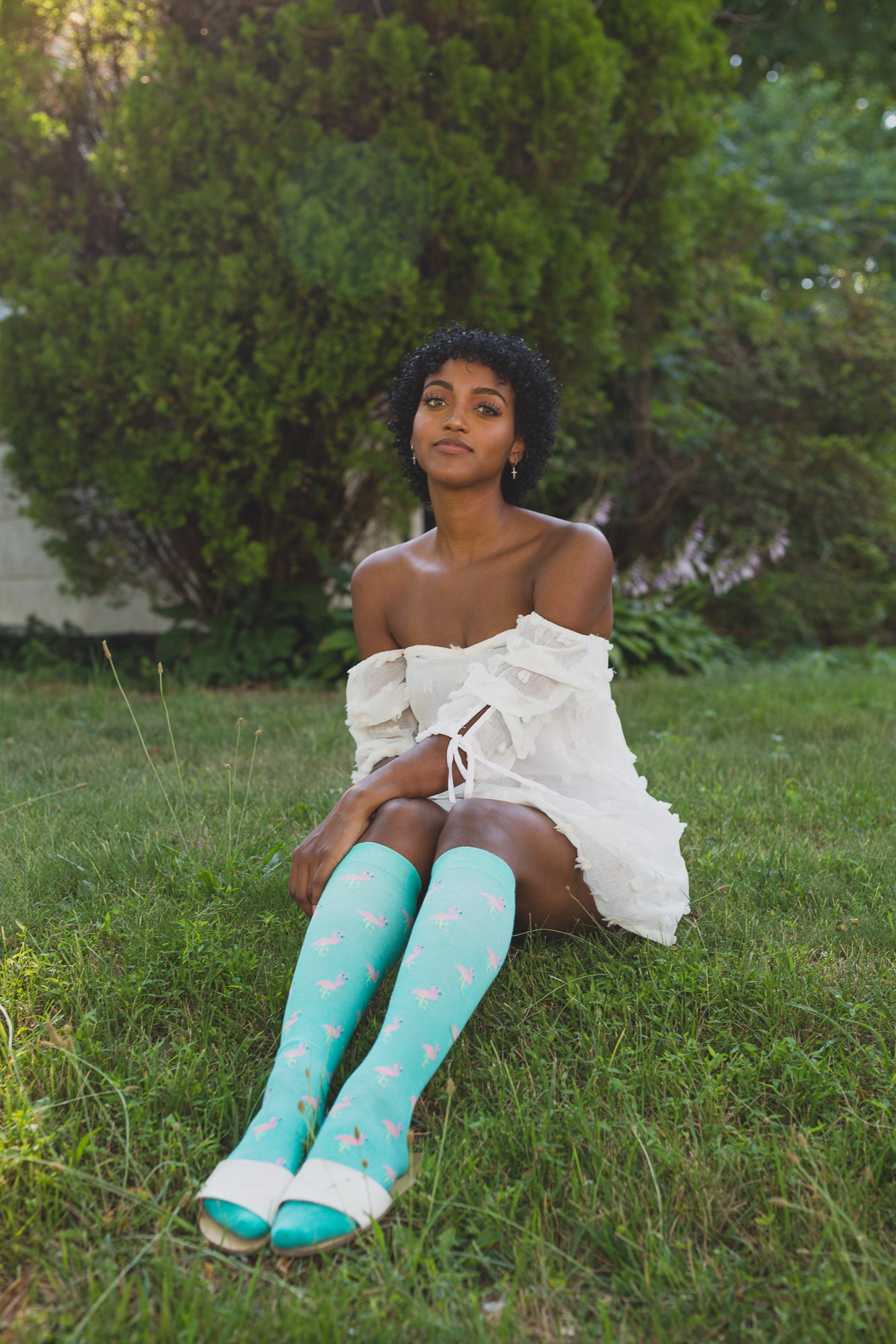 Women's Fancy Flamingo Bamboo Blend 8-15mmHg Graduated Compression Socks : Color: Teal