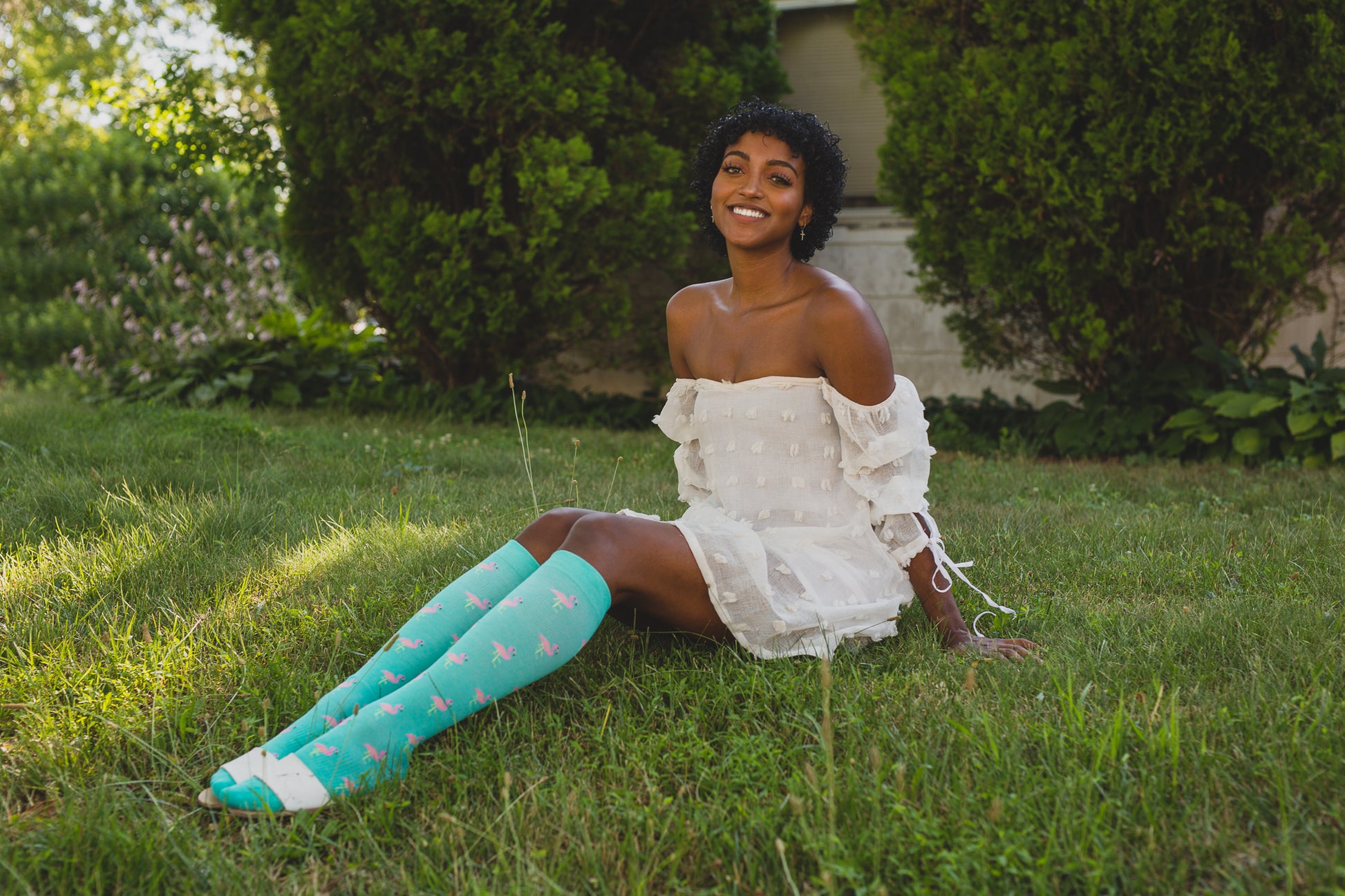 Women's Fancy Flamingo Bamboo Blend 8-15mmHg Graduated Compression Socks : Color: Teal