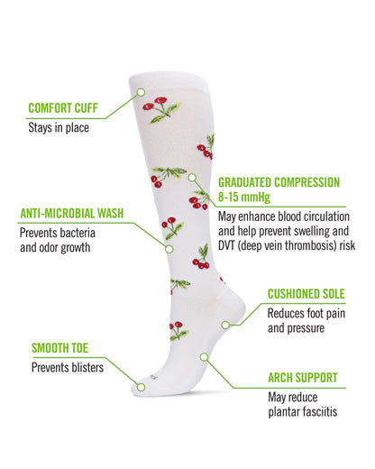 Women's Very Cherry Bamboo Blend 8-15mmHg Graduated Compression Socks : Color: White