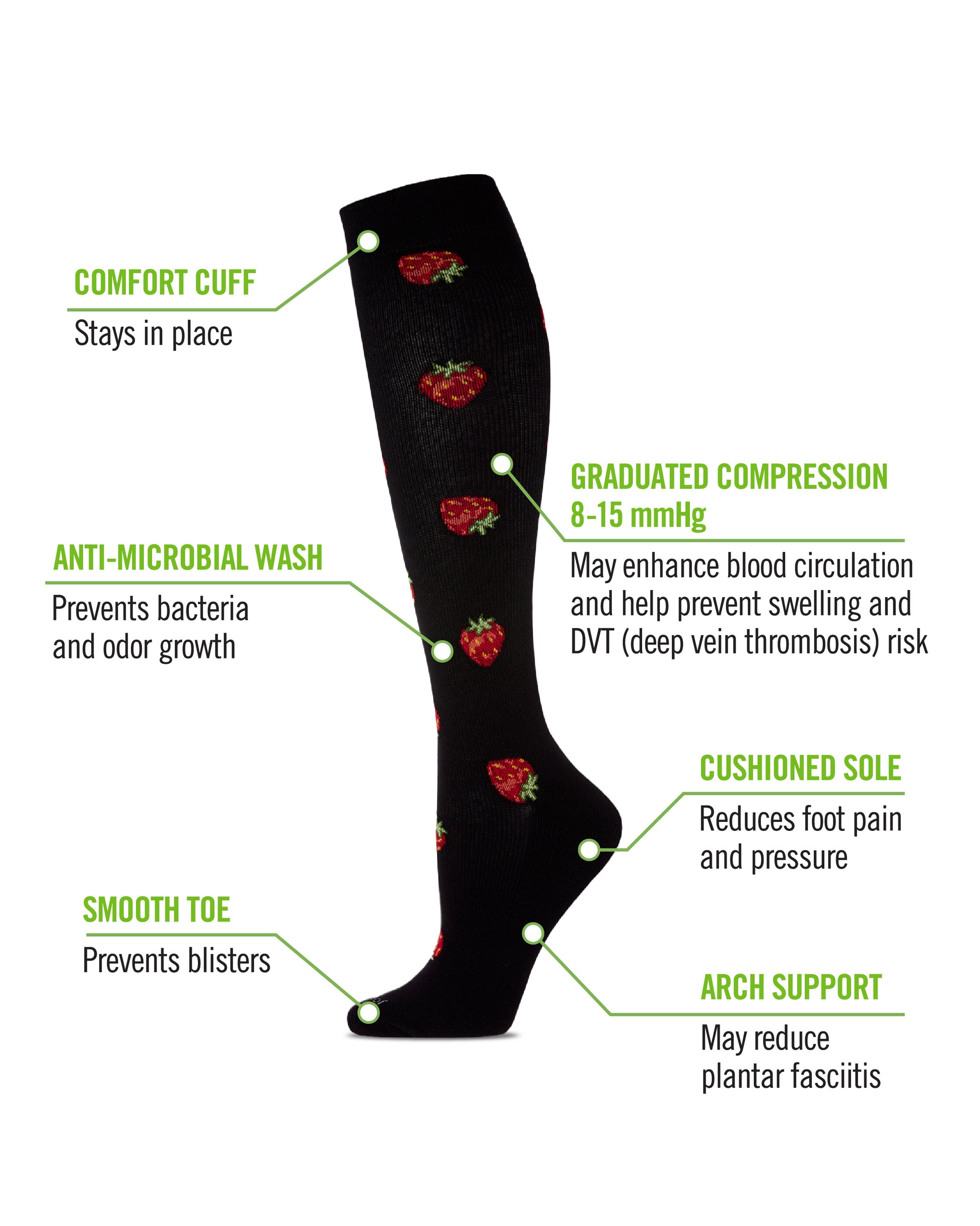 Women's Strawberry Field Bamboo Blend 8-15mmHg Graduated Compression Socks : Color: Black