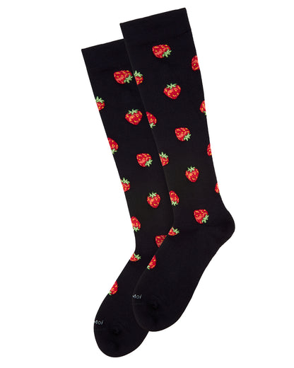 Women's Strawberry Field Bamboo Blend 8-15mmHg Graduated Compression Socks : Color: Black