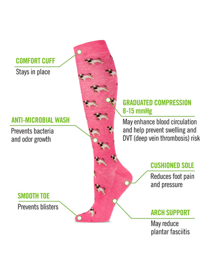 Women's Pretty Pups Bamboo Blend 8-15mmHg Graduated Compression Socks : Color: Pink