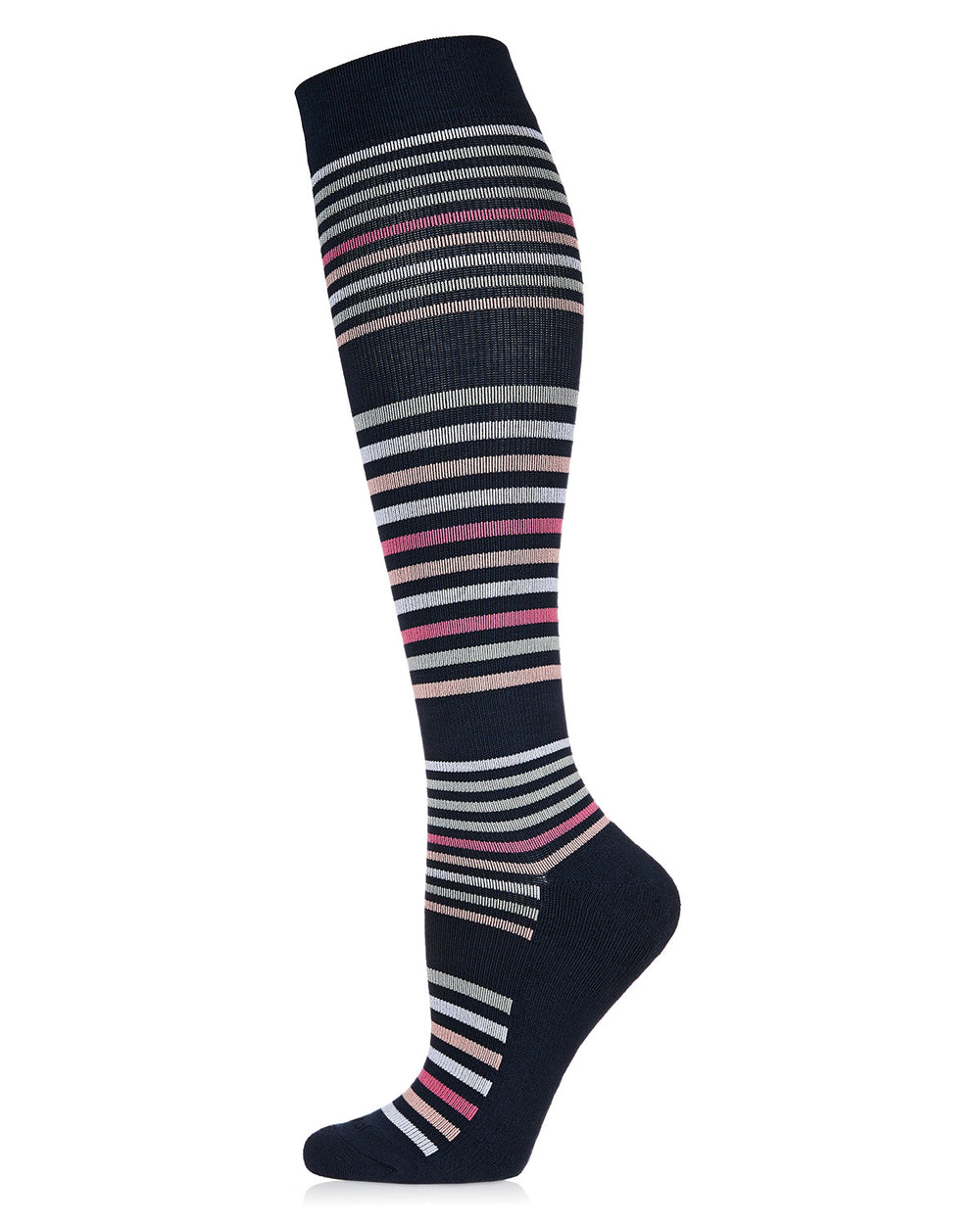 Women's Classic Stripes Bamboo Blend 8-15mmHg Graduated Compression Socks : Color: Navy