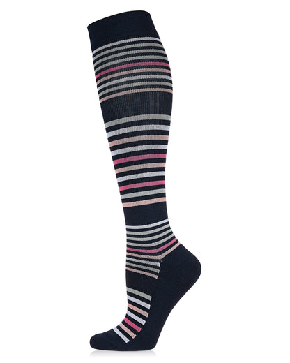 Women's Classic Stripes Bamboo Blend 8-15mmHg Graduated Compression Socks : Color: Navy