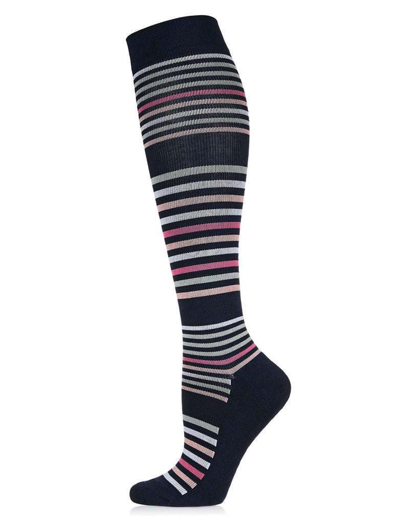 MD Fashion Flat Knit Compression Socks, Colour Stripes Style (8