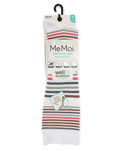 Women's Classic Stripes Bamboo Blend 8-15mmHg Graduated Compression Socks : Color: White 