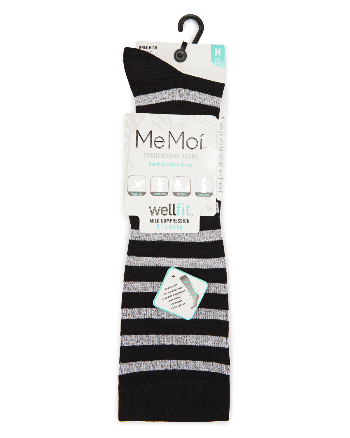 Women's Cabana Stripe Bamboo Blend 8-15mmHg Graduated Compression Socks : Color: Black