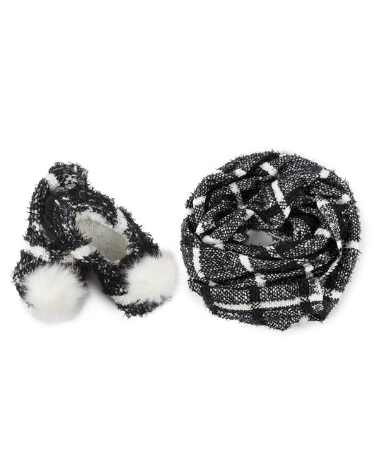Perfect Plaid Knit Shawl & Plush Lined Slippers : Color: Black