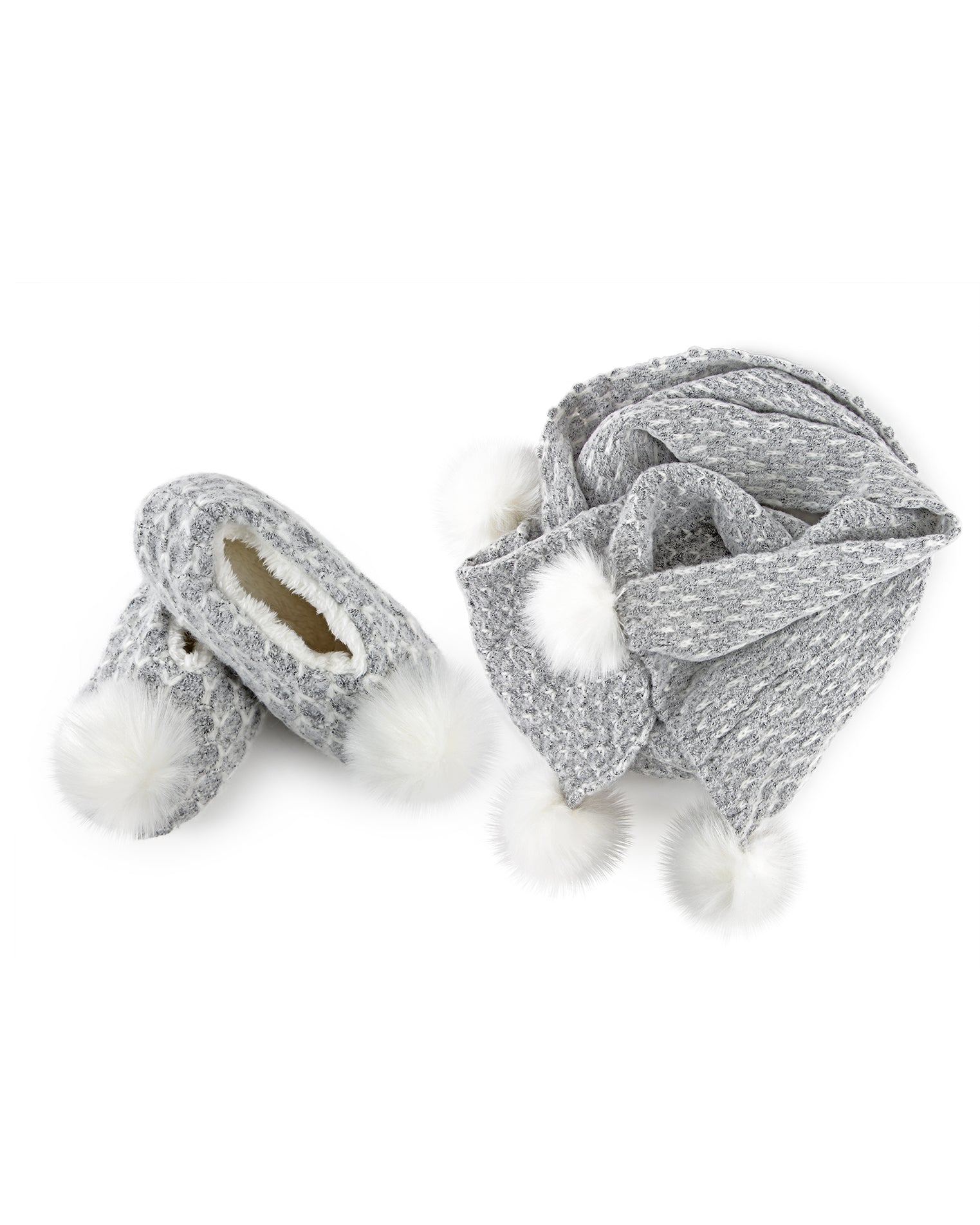 Tweed Knit Shawl & Plush-Lined Slipper Set : Color: Gray