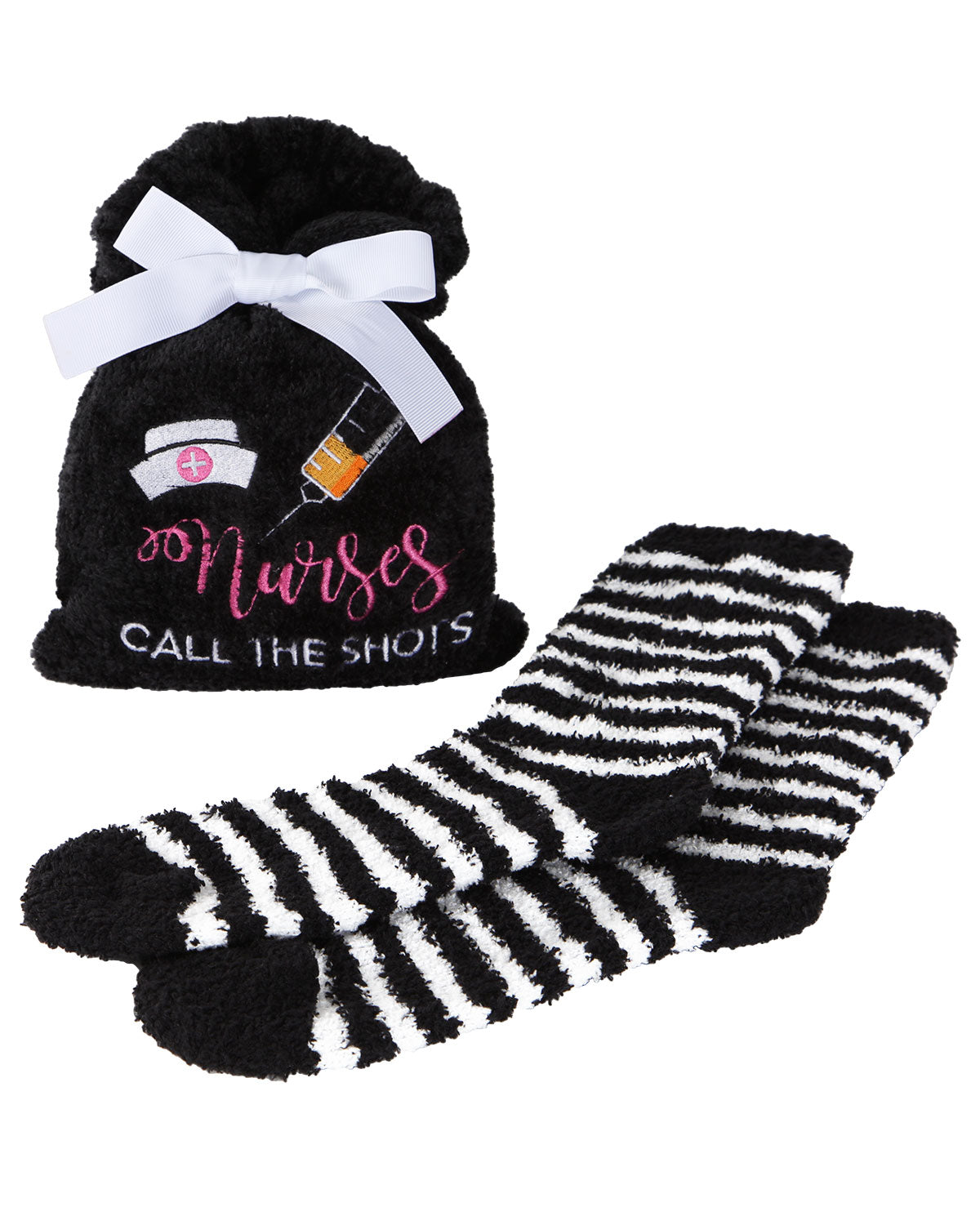 Nurses Call the Shots Cozy Striped Socks & Gift Bag Set : Color: Black