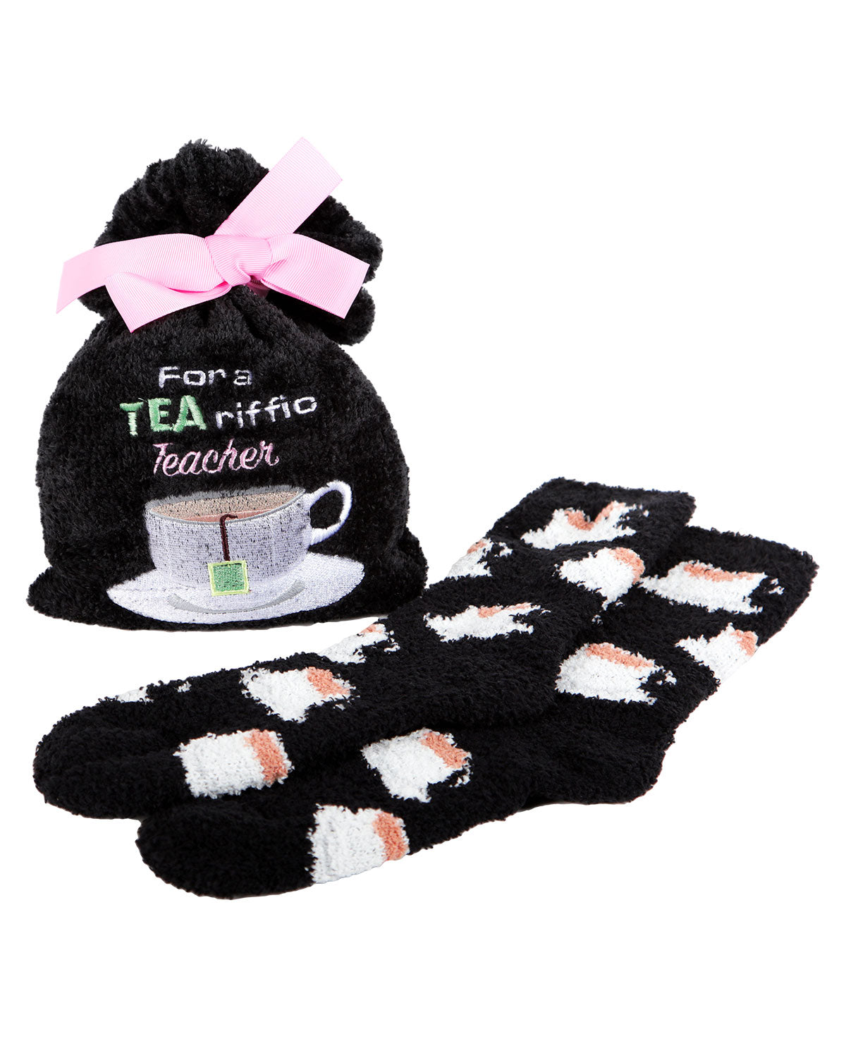 TEA-rrific Teacher Cozy Teacup Socks & Gift Bag Set : Color: Black