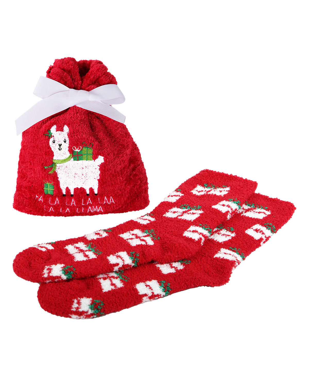 Fa La La Llama Cozy Socks & Gift Bag Set : Color: Red