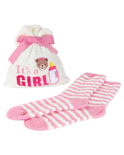 It’s a Girl Cozy Sock & Gift Bag Set : Color: Ivory