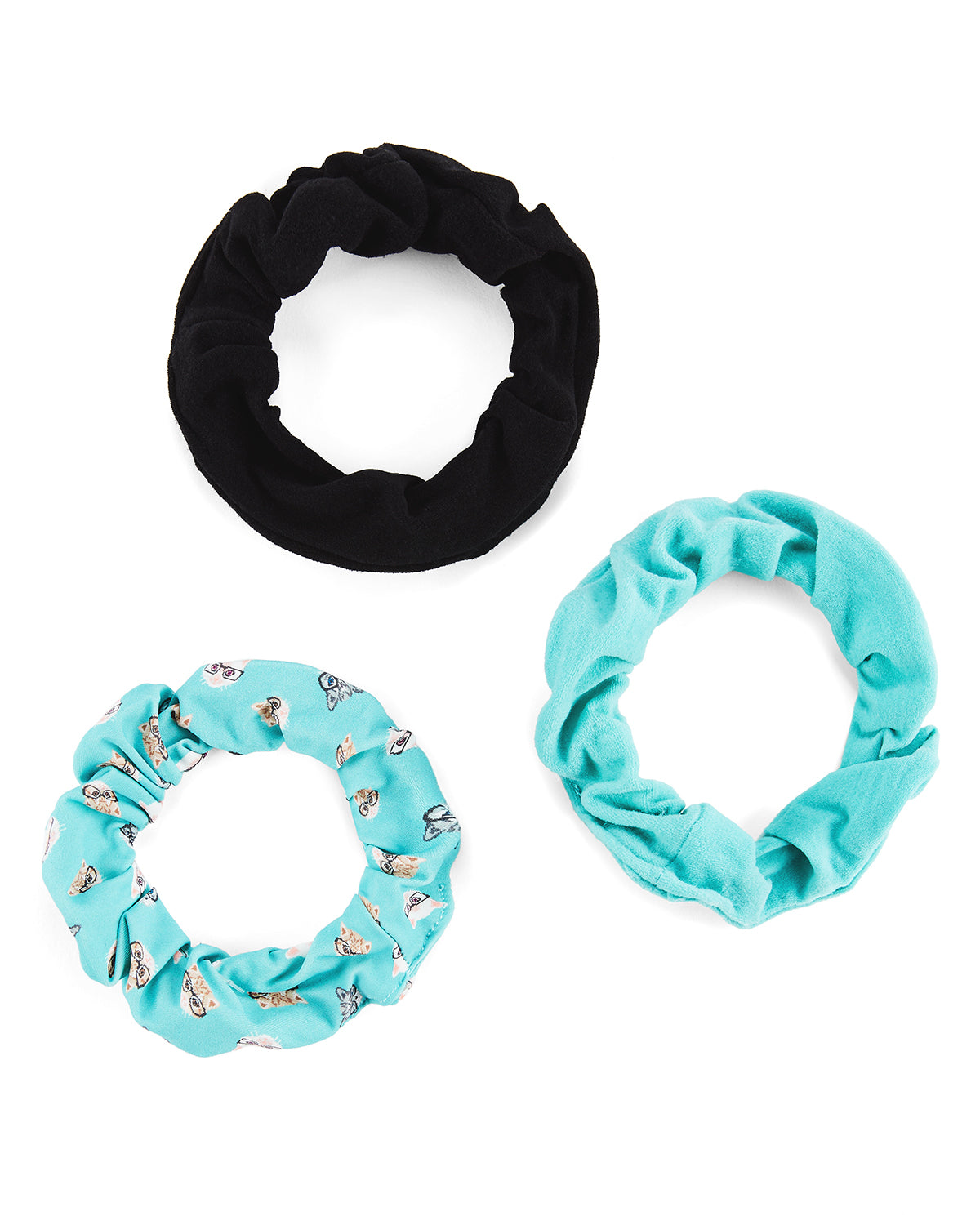 Studious Cats 3-Pack Hair Scrunchies : Color: Blue