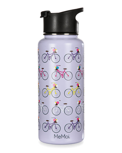 Thermal Insulated Stainless Steel Bicycles 32 Oz Water Bottle : Color: Lavender