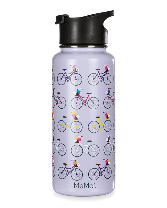 Thermal Insulated Stainless Steel Bicycles 32 Oz Water Bottle : Color: Lavender