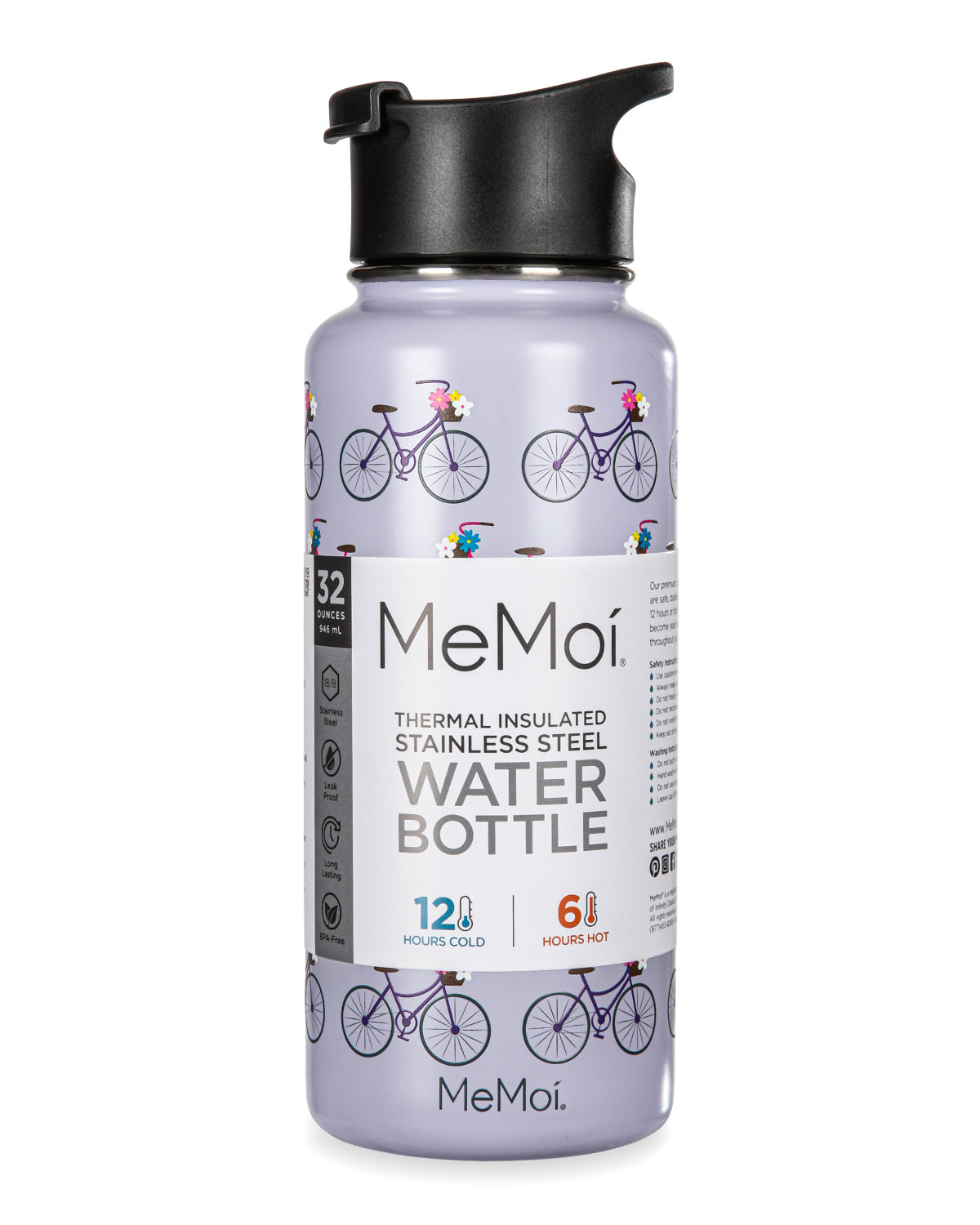 Thermal Insulated Stainless Steel Bicycles 32 Oz Water Bottle : Color: Lavender