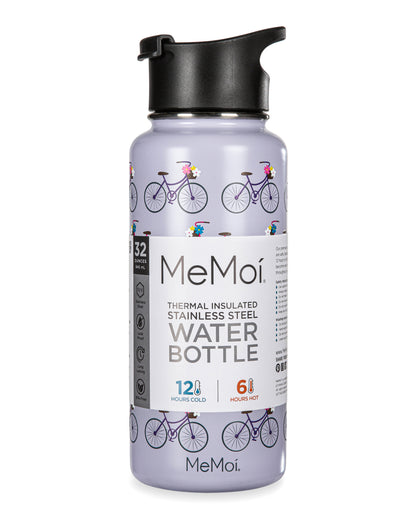 Thermal Insulated Stainless Steel Bicycles 32 Oz Water Bottle : Color: Lavender