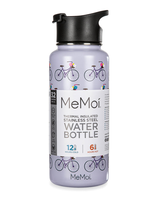 Thermal Insulated Stainless Steel Bicycles 32 Oz Water Bottle : Color: Lavender