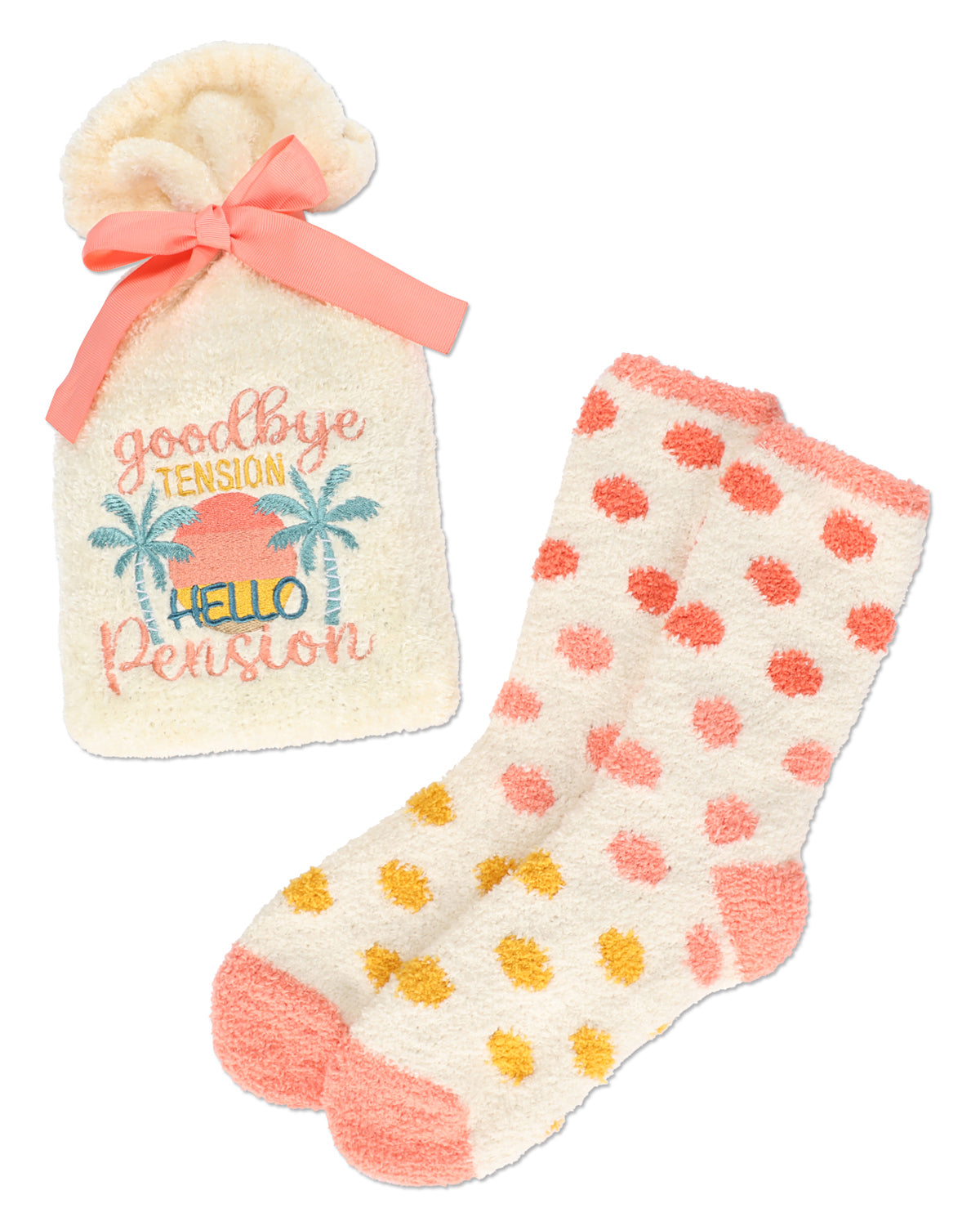 Goodbye Tension Hello Pension Cozy Socks & Gift Set : Color: Ivory