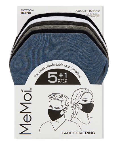 Unisex Cotton Blend Face Covering 6 Pack : Color: HEATHER MIX