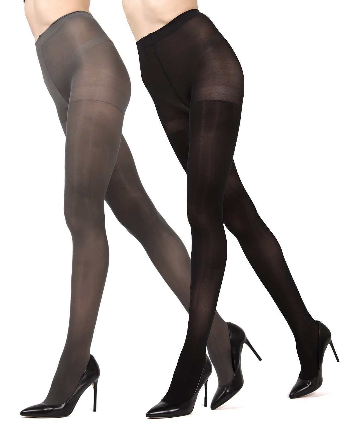 Control Top Solid Microfiber Tights 2 Pack : Color: Gray/Black