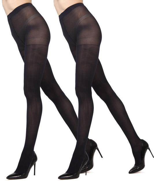 Control Top Solid Microfiber Tights 2 Pack : Color: Navy/Navy