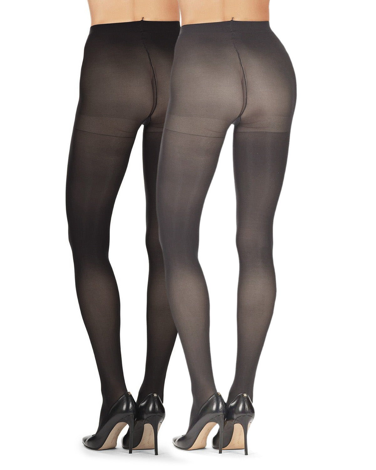 Ribbed/Solid Control Top Tights 2-Pack : Color: Gray Heather-Black