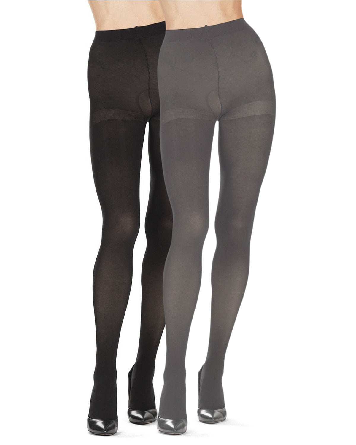 Ribbed/Solid Control Top Tights 2-Pack : Color: Gray Heather-Black