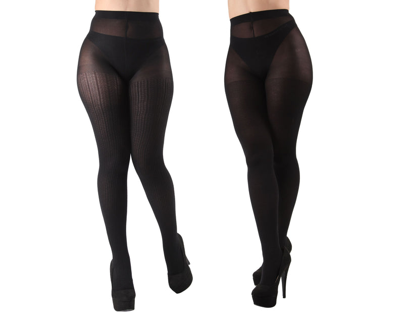 MeMoi Braided Chain/Solid Control Top Tights 2 Pack
