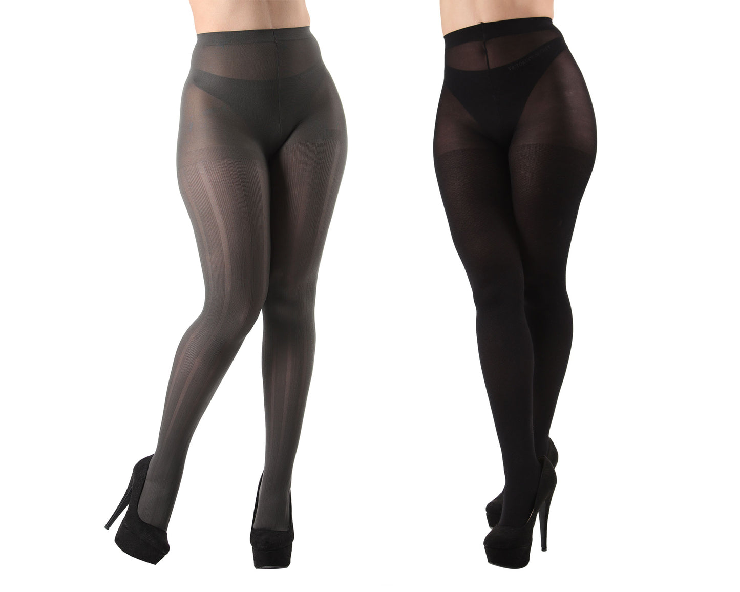 Variegated Rib/Solid Control Top Tights 2 Pack : Color: Gray-Black
