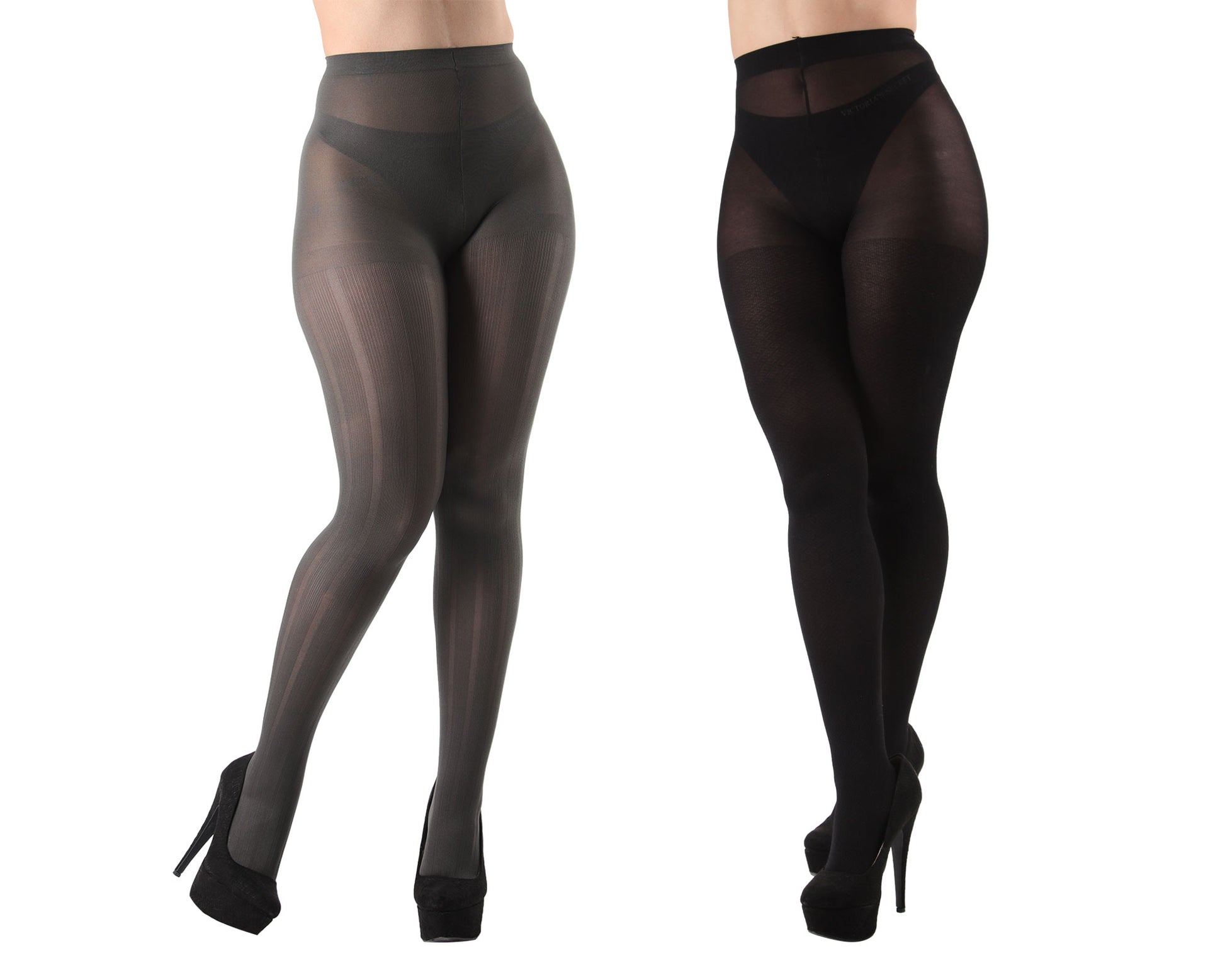 Variegated Rib/Solid Control Top Tights 2 Pack : Color: Gray-Black