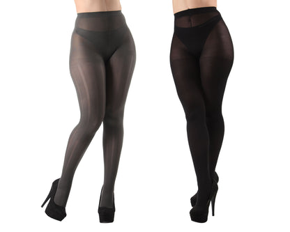 Variegated Rib/Solid Control Top Tights 2 Pack : Color: Gray-Black