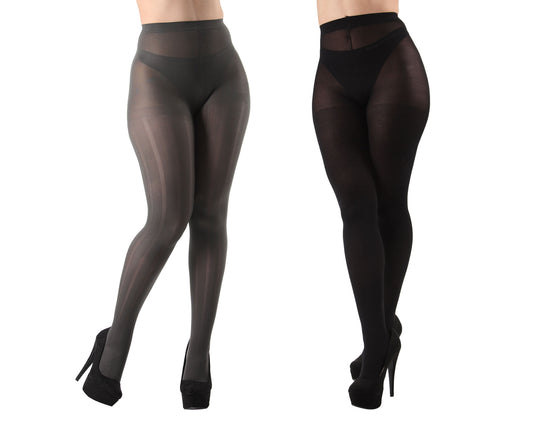 Variegated Rib/Solid Control Top Tights 2 Pack : Color: Gray-Black