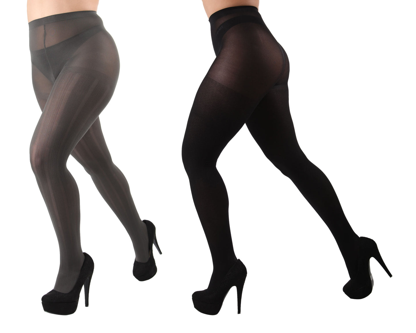 Variegated Rib/Solid Control Top Tights 2 Pack : Color: Gray-Black