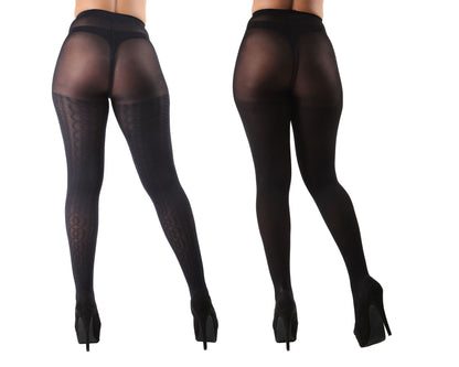 Athena Key/Solid Control Top Tights 2-Pack : Color: Black-Black