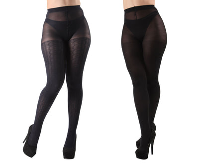 Athena Key/Solid Control Top Tights 2-Pack : Color: Black-Black